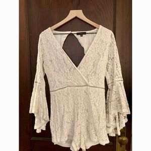 Lulu’s - Babygirl White Lace Faux Wrap Romper